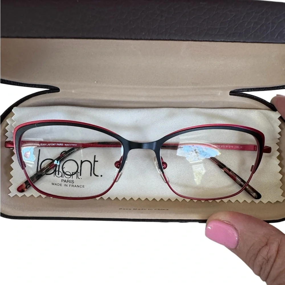 Jean Lafont Eyeglasses Edwige 672 Matte Black/Red Metal Frame France 51 16 135